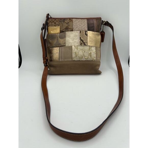 COACH Patchwork cross body BAG LEATHER CANVAS PURSE